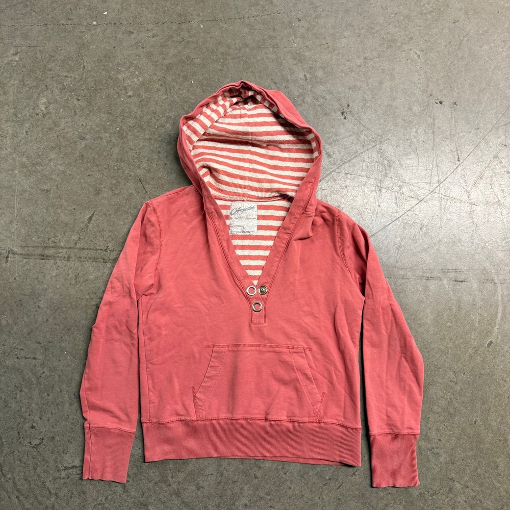 Aeropostale Womens Coral Pink Striped Lined Hooded Pullover Sweatshirt Size‎ L